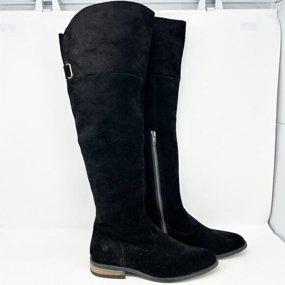 Born Women's Over the Knee Black Leather Tall Boots Size 7 Fall Winter Chic - Picture 1 of 13